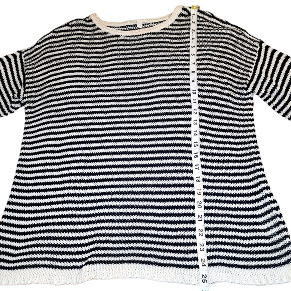 Eileen Fisher Cozy Striped Box Knit Top, Soft White/Black | Size PM - Picture 6 of 10